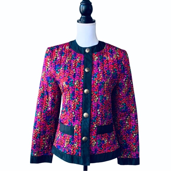 VINTAGE HOWARD WOLF MULTICOLOR QUILTED BLAZER - Picture 13 of 15